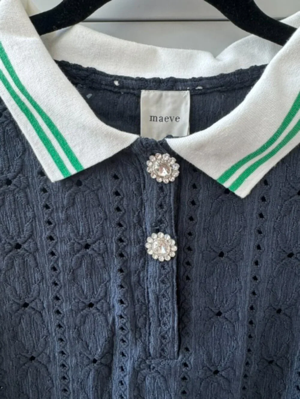 NWT Maeve Puff-Sleeve Lace Polo Top - Picture 9 of 13